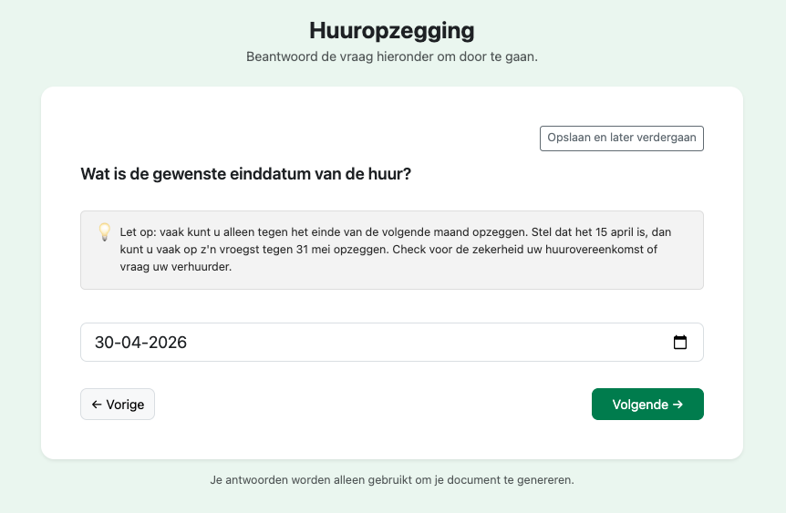 Preview huuropzeggingsbrief (screenshot)