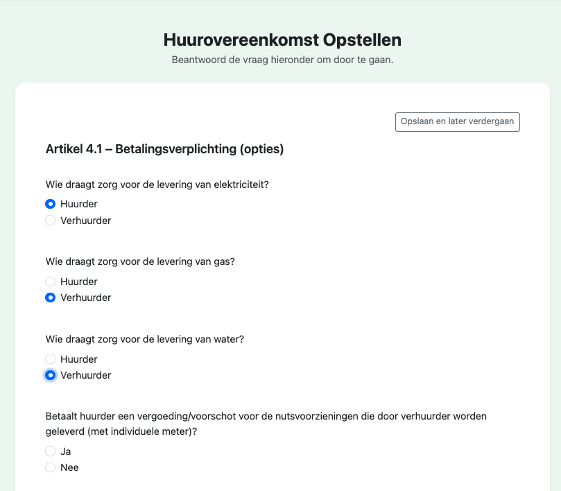 Voorbeeld van een vraag in de huurovereenkomst-flow